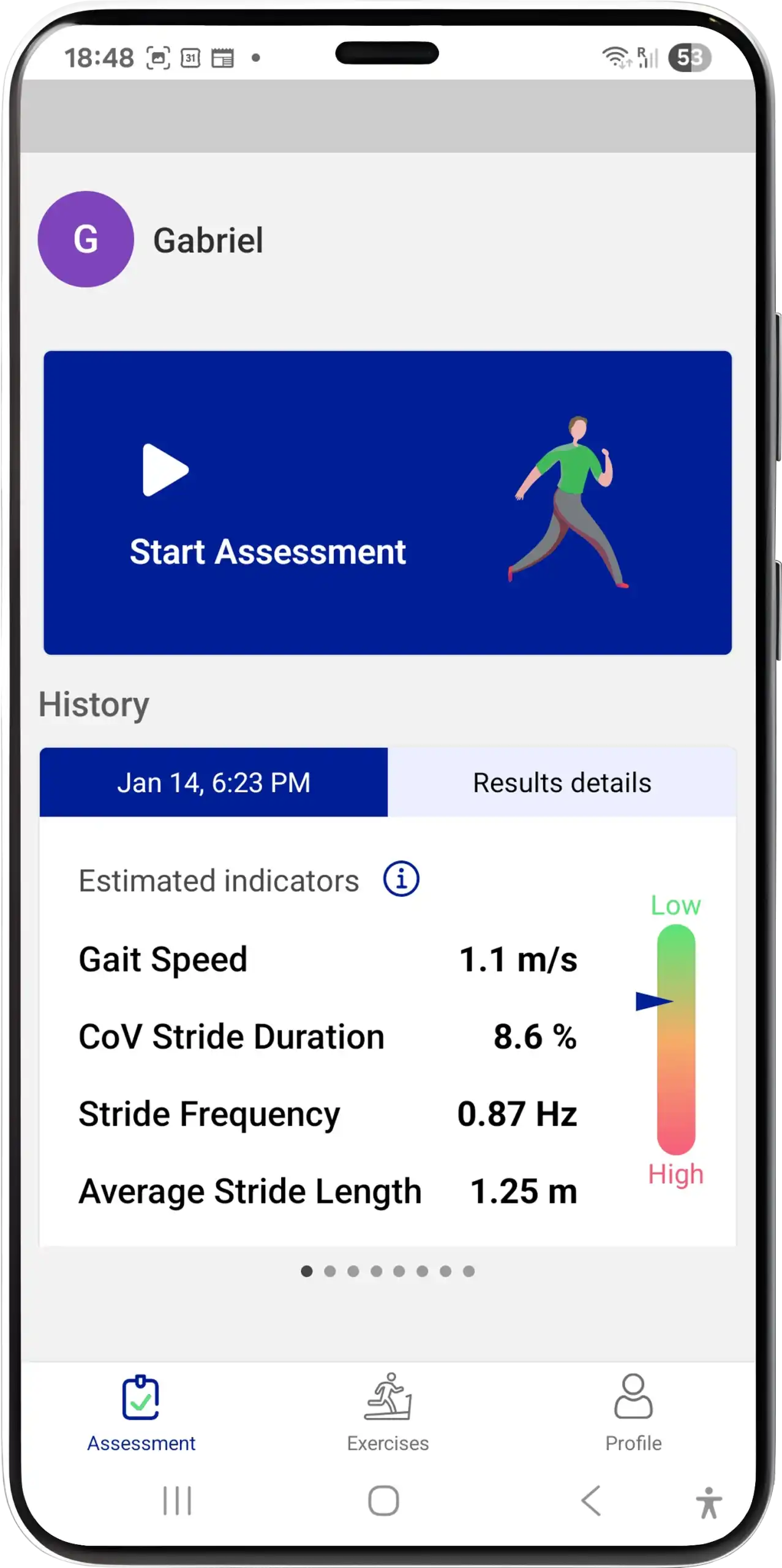Gaitwin phone app screen